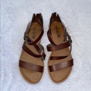 Brown Leather Strappy, Flat Sandals size 10
